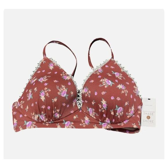 Shade & Shore Womens Red Floral Strap Flowers Swim Bikini Top Size 36C New - Picture 1 of 12